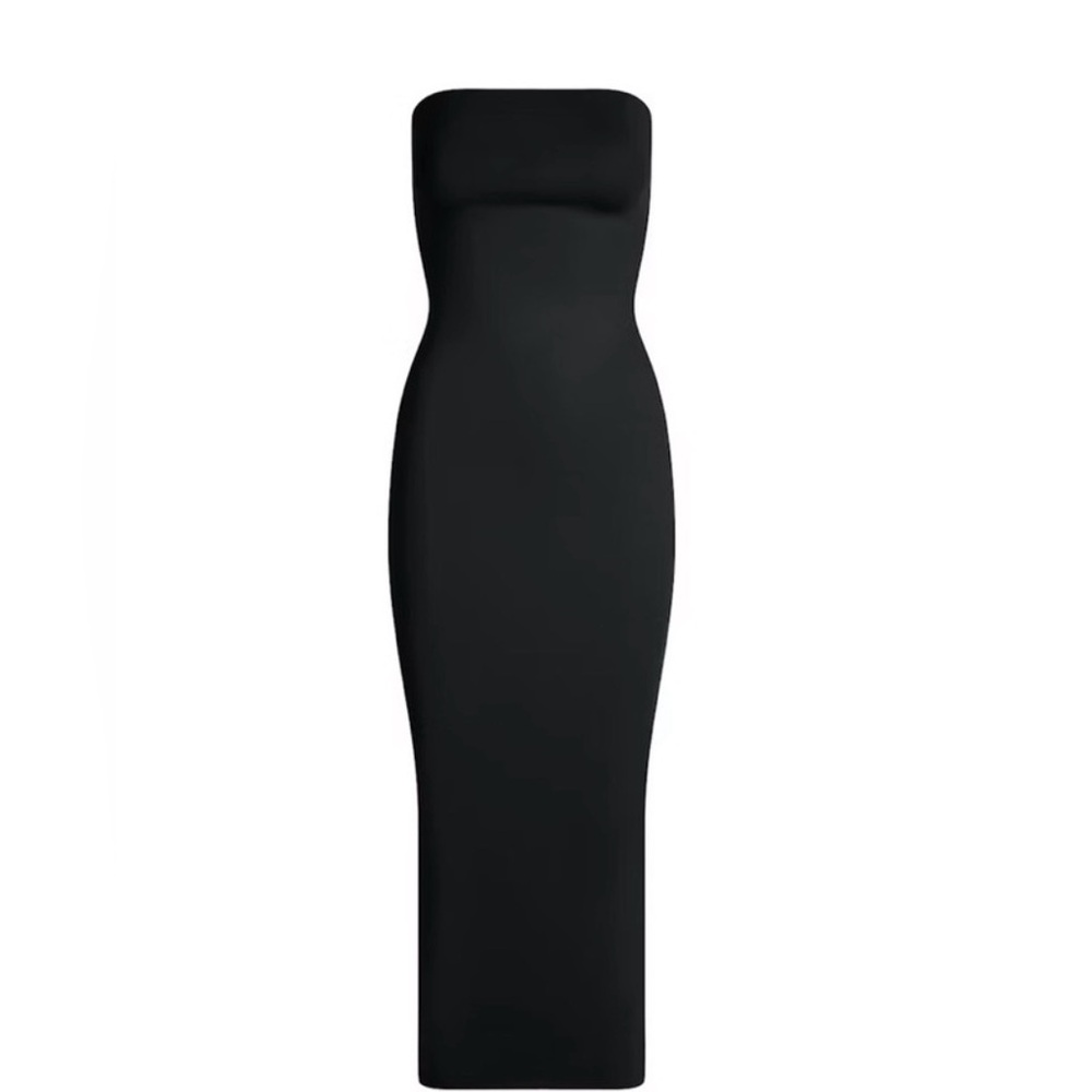 SKIMS Strapless Black Bodycon Midi Dress